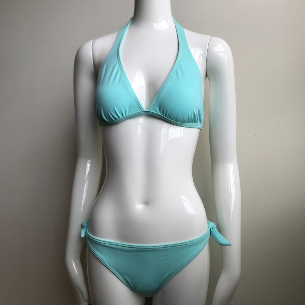 billabong d cup solid aqua halter bikini